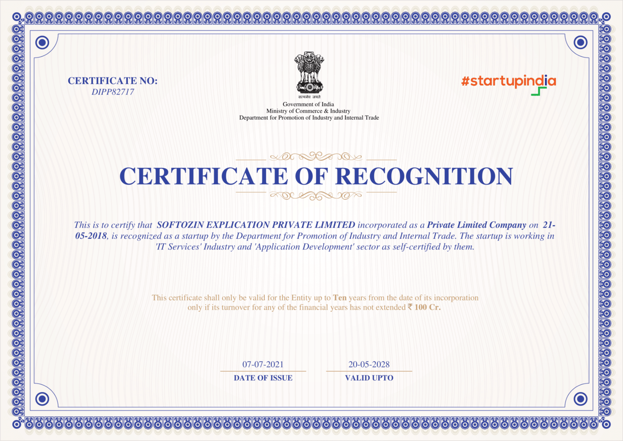 Certificate Startup india